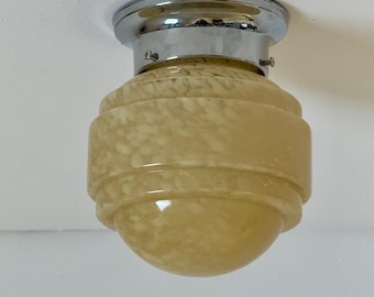Vintage Beige Ceiling or Wall Light / Chrome and Glass Lamp / Mid Century Modern Globe Sconce  / Made in Yugoslavia / 1970s