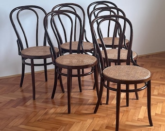 1 of 2 Vintage Thonet Style Chairs no. 18 / Mid Century Bistro Cafe Chairs / Italian Wooden Dining Chairs / Rattan Seat  / Italy / 1970s