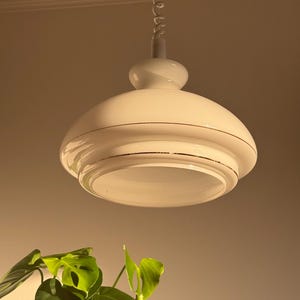 Vintage White Opaline Glass Pendant Light / Yugoslavian Hanging Lamp / Mid-Century Modern Lighting Fixture / Retro Home Decor /  1960s