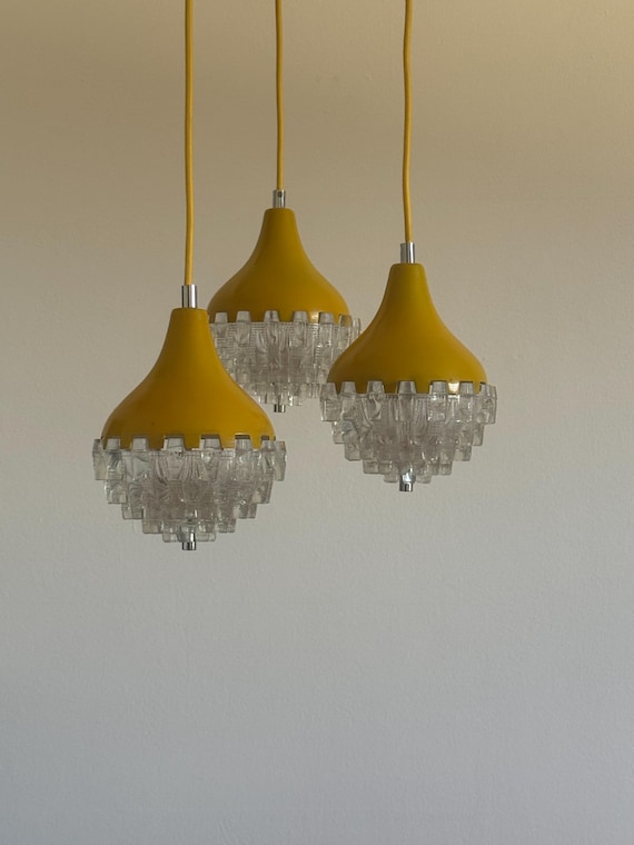 of Vintage Yellow Pendant Lamps Mid Century Modern Glass
