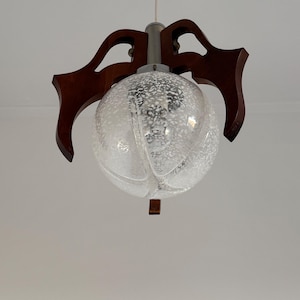 Vintage Mazzega Style Pendant Lamp / Mid Century Modern Murano Glass Ceiling Light / Seeded Glass Globe Lamp / Italy / 1970s
