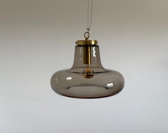 Vintage Smoked Glass Pendant Lamp / Space Age UFO Ceiling Light / MCM Hanging Lamp / Yugoslavia / 1970s