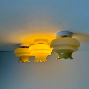 1 of 3 Vintage Beige Ruffled Opaline Glass Sconces / Italian Flush Mount Ceiling or Wall Lights / MCM Lighting / 1970s Retro Lamps