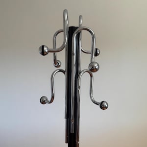 Vintage Chrome Coat Rack with Umbrella Stand / Tubular Steel Coat Hanger / Italian Design Coat Stand / 6 Hooks / MCM Entryway Decor / 1970s