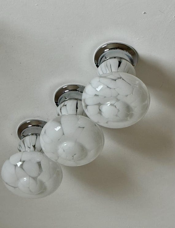 1 of 3 Vintage Murano Clouded Glass Flush Mount Lights / White Swirl Italian Wall or Ceiling Lamps / Mid Century Handmade Sconces / 1960s