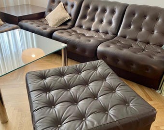 1 of 5 Vintage mid-century modern Fjord armchair / MEBLO / real leather / retro lounger / sofa set / mid-century sofa stools