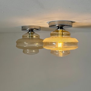 1 of 6 Vintage Translucent Glass Flush Mount Light / Chrome and Clear Glass Ceiling or Wall Lamp / Mid Century Modern Sconce / 1970s