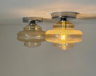 1 of 12  Vintage Translucent Glass Flush Mount Light / Chrome and Clear Glass Ceiling or Wall Lamp / Mid Century Modern Sconce / 1970s