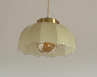 Vintage Art Deco Beige Glass Pendant Lamp / MCM German Ceiling Light / Antique Lighting Fixtures / Umbrella Shape / Made in Germany / 1960s