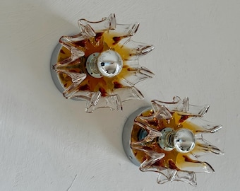 ONE Vintage Amber Glass Wall or Ceiling Lamp / Italian Mid Century Modern Sconce / Sculptural Flush Mount Light / 1970s