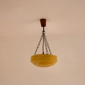 Vintage Art Deco Beige Pendant Lamp / Mid Century Clouded Glass Ceiling Light / Dining Room Light / Retro Home Decor / Italy / 1970s