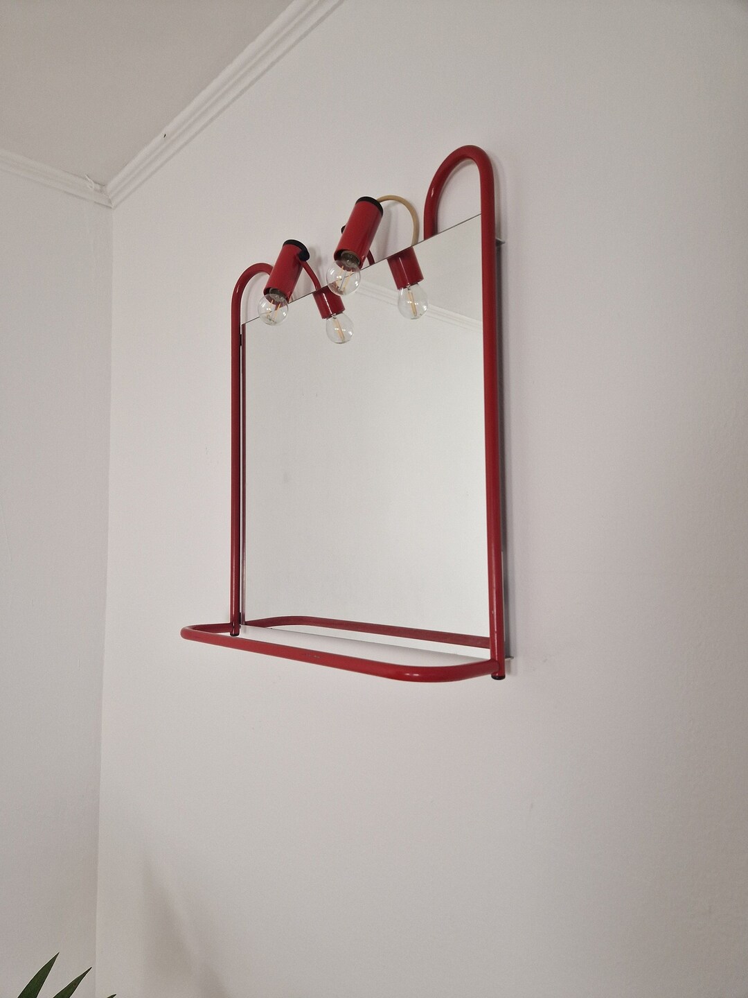 Red Square Mirror With Lights / Wall Vintage Makeup Mirror / Mid ...