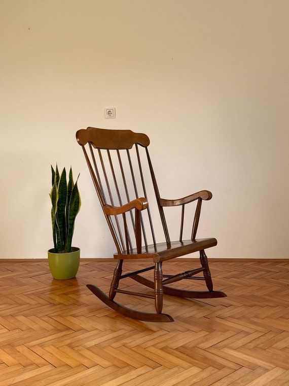 Vintage Brown Wooden Rocking Chair Antique Rocking Chair Retro Rocking Chair Mid Century 1970s Etsy Norway