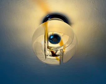 Vintage Ceiling or Wall Sconce / Mazegga Murano Glass Lamp / Mid Century Modern Round Globe Lamp / Flush Mount Light / Made in Italy / 1970s
