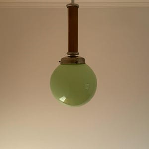 Vintage Green Glass Globe Pendant Lamp / Mid Century Modern Ceiling Light / Retro Hanging Lamp / Made in Italy / 1970s