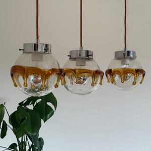 1 of 4 Vintage Glass Globe Pendant Lamps / MCM Amber Glass Ceiling Light / Bubble Glass Light / Kitchen Island Lamps / Italy / 1970s