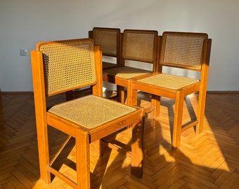 SET of 4 Vintage Dining Chairs / Mid Century Italian Chairs / Cane Chairs / Wicker Chairs / Italian Design / 1960/ '60s