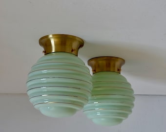1 of 2 Vintage Art Deco Pale Green Ceiling or Wall Light / Mid Century Globe Sconce / Flush Mount Light  / Made in Yugoslavia / 1950s