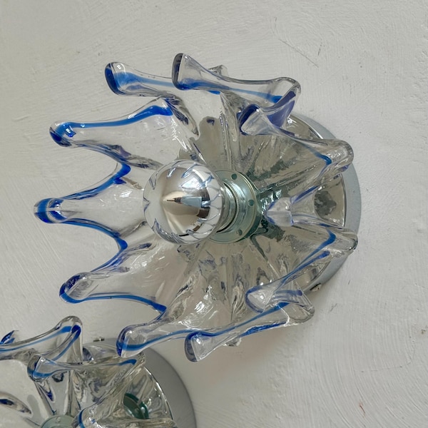 1 of 3 Vintage Ceiling or Wall Lamp / Blue Glass Wall Sconce / Flush Mount Light / Mid Century Modern Sconce / Italy / 1970s