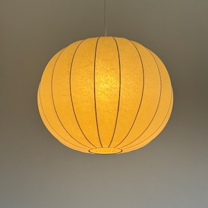 Mid Century White Cocoon Pendant Lamp by Castiglioni / Original Fiberglass Globe Lamp / Vintage Round Ceiling Light / Italian Design / 1960s