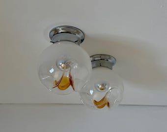 1 of 2 Vintage Mazzega Murano Glass Ceiling Light or Wall Sconce / Italian Globe Flush Mount Lamp / 1970s