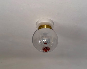 Vintage Mazzega Murano Glass Globe Sconce / Clear & Amber Italian Wall or Ceiling Lamp / Mid Century Flush Mount Light / 1970s