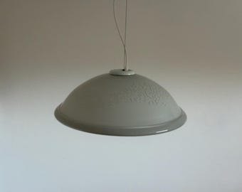 Vintage White Murano Glass Pendant Lamp / Mid Century Modern Dome Ceiling Light / Italy / 1970s
