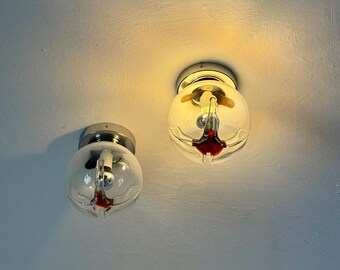 1 of 2 Vintage Murano Globe Ceiling or Wall Lamp / Mazegga Glass Sconce / Mid Century Italian Flush Mount Light / 1970s