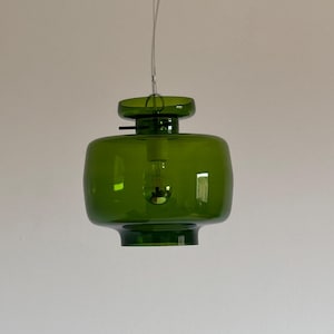 Vintage Transparent Green Glass Pendant Lamp / Mid Century Modern Ceiling Light / Retro Hanging Lamp / Made in Yugoslavia / 1970s