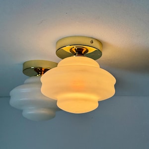 1 of 2 Vintage Milky White Glass Sconces / Italian Flush Mount Ceiling or Wall Lights / MCM Schoolhouse Light / 1970s