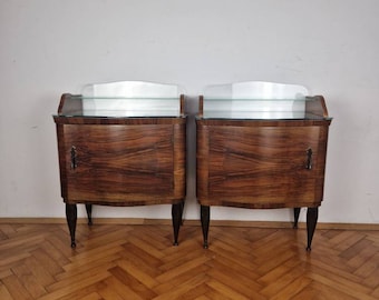 SET 2 Vintage Bedside Tables / Mid Century Bedside Tables / ART Deco Bedside Tables / Wooden Bedside Tables /Bedroom / Italy / Furniture/70s