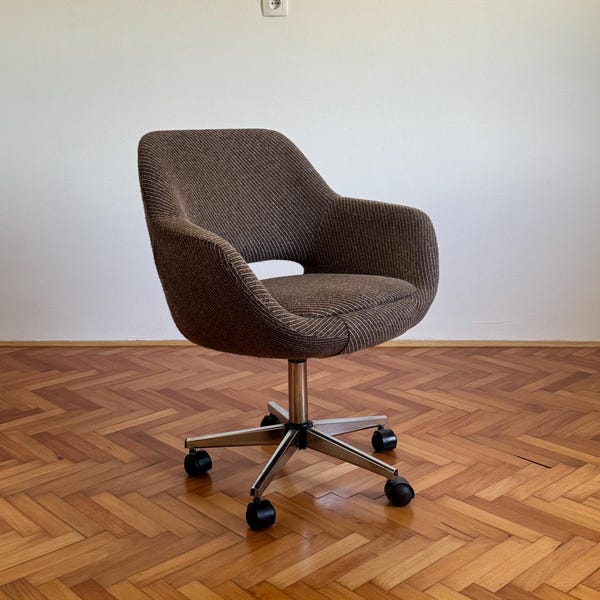 1 of 4 Vintage Egg Swivel Chair / Office Chair by Stol Kamnik / Mid Century Modern Rolling Armchair on Wheels / Home Office / Yugoslavia 70s