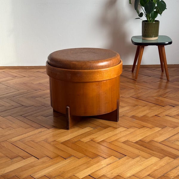 Mid Century Modern Round Footstool / Storage Ottoman / Mushroom Foot Stool / Small Pouffe / Upholstered Footstool / Italian Design / 1970s