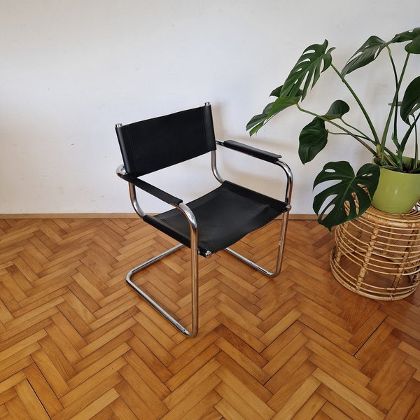 1 of 2 /Vintage Chrome Chair / Mid Century Modern Mart Stam Console Chair / Office Chair /  Bauhaus / Genuine Leather / Italian Design / 80s