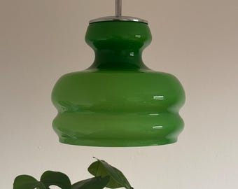 Vintage Green Opal Glass Globe Pendant Lamp / Ceiling Light / Antique Lighting / Dinning Room Lighting / Yugoslavia / 1970s
