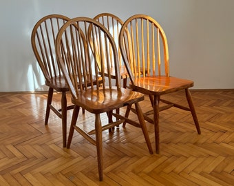 1 of 4 Vintage Solid Wood Windsor Dining Chairs / Mid Century Chairs / Scandinavian Style / Retro Chairs / Made in Yugoslavia