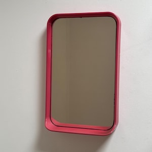 Space Age Red Pink Plastic Mirror / Mid Century Modern Large Mirror / Vintage Rectangular Wall Mirror / Pop Art Mirror / Yugoslavia / 1970s