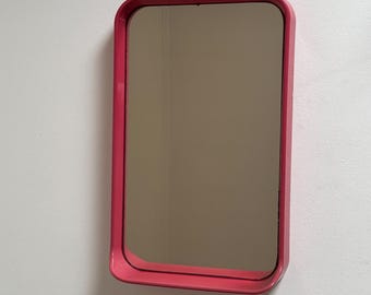 Space Age Red Pink Plastic Mirror / Mid Century Modern Large Mirror / Vintage Rectangular Wall Mirror / Pop Art Mirror / Yugoslavia / 1970s