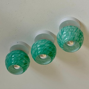 1 of 3 Vintage Swirl Blue Glass Flush Mount Lights / Italian MCM Ceiling or Wall Lamps / Retro Sconces / 1970s