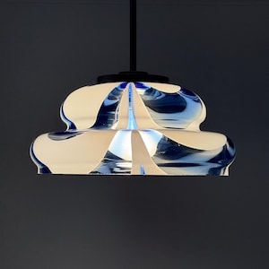 Vintage Murano Glass Pendant Lamp in Mazzega Style / Mid Century Blue & White Ceiling Light / Italian Chandelier / 1970s