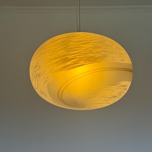 Vintage Murano Glass Sphere Pendant Lamp / Mid Century Modern White Swirl Globe Lamp / Italian Spiral Ceiling Light / Made in Italy / 1980s