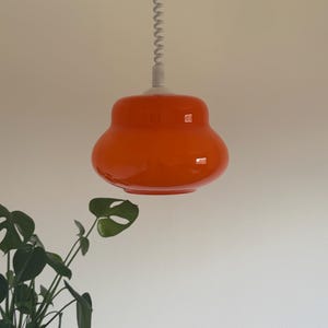 Vintage Orange Opaline Glass Pendant Lamp / Adjustable Mid Century Modern Ceiling Light / Retro Hanging Lamp / Made in Yugoslavia / 1970s