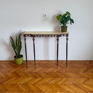 Vintage Italian Marble Console Table / Elegant Brass Hallway Table / Mid Century Entryway Furniture / 1960s