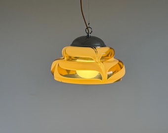 Vintage Murano Glass Pendant Lamp / Mid Century Rose & Clear Swirl Ceiling Light / Mazzega Style Italian Lighting / 1970s
