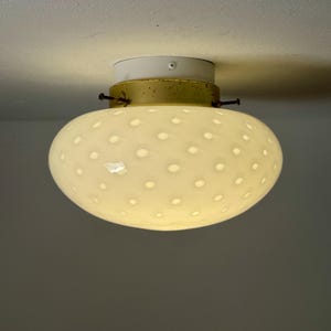 Vintage White Murano Glass Ceiling or Wall Light / Italian Flush Mount Lamp with Polka Dot Pattern / MCM Round Sconce / 1970s