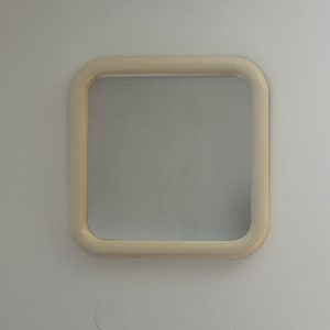 Vintage Italian Space Age Wall Mirror / White Square Plastic Mid Century Modern Mirror / Rounded Edges / Wall Decor / Italy / 1970s