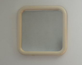 Vintage Italian Space Age Wall Mirror / White Square Plastic Mid Century Modern Mirror / Rounded Edges / Wall Decor / Italy / 1970s