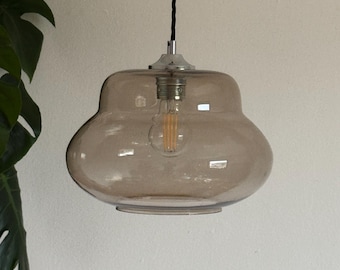 Vintage Transparent Smoked Glass Pendant Lamp / Mid Century Ceiling Lamp / Made in  Yugoslavia / 1970s