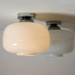 1 of 10 Vintage Round Milky White Opal Glass Ceiling Light or Wall Sconce / Mid Century Schoolhouse Flush Mount Lamp / Yugoslavia / 1970s