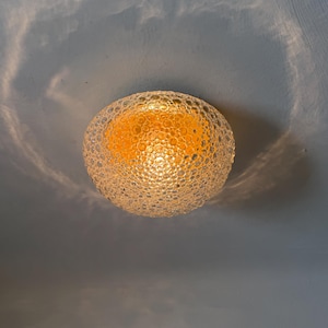 Vintage Round Bubble Glass Ceiling Light or Wall Sconce / Mid Century Modern Flush Mount Lamp / Textured Glass Sconce / Yugoslavia / 1970s